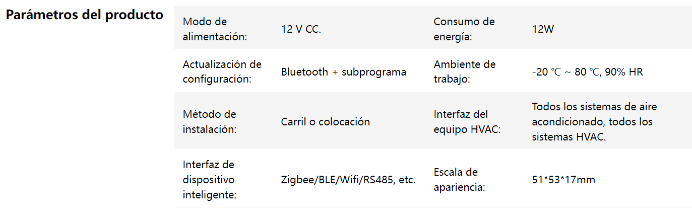 detalles tecnicos de producto